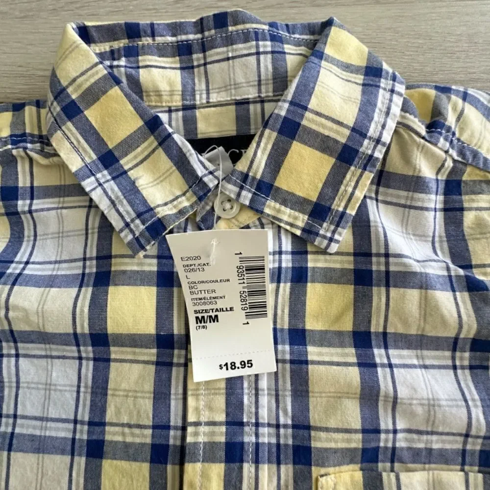 Children’s Place Dad & Me Boys Plaid Poplin Button Up Shirt Butter M (7-8) NWT